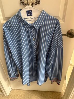 Tommy Hilfiger Blue and White Vertical Stripe Button-Down Shirt